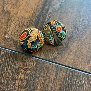 Vintage fabric button style earrings